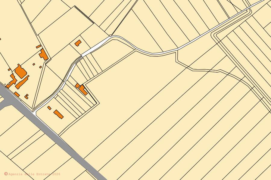 Mapa cadastral do centro de Cellole: parcelas e edifícios, cartografia da Agenzia delle Entrate