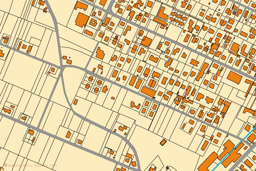Mapa cadastral do centro de Cento: parcelas e edifícios, cartografia da Agenzia delle Entrate