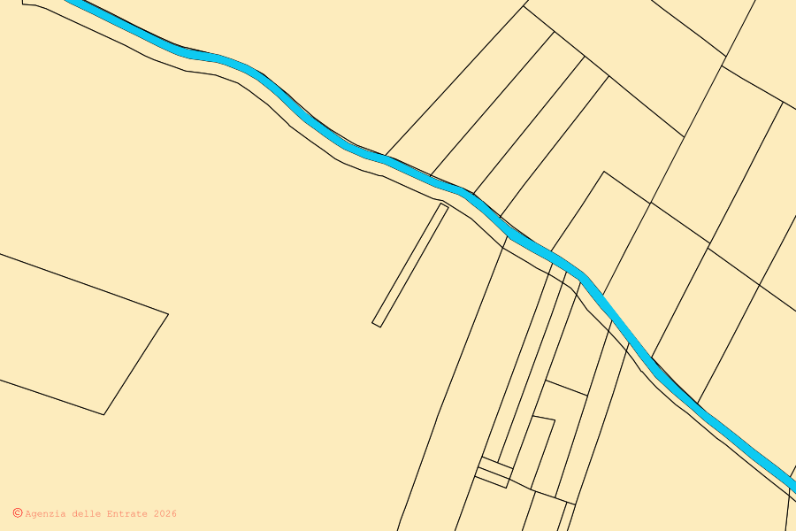 Mapa cadastral do centro de Ceregnano: parcelas e edifícios, cartografia da Agenzia delle Entrate