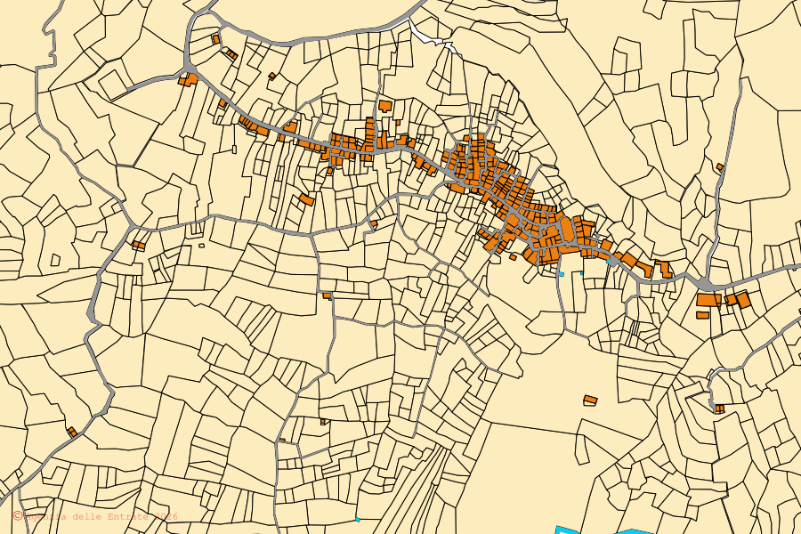 Mapa cadastral do centro de Cetraro: parcelas e edifícios, cartografia da Agenzia delle Entrate