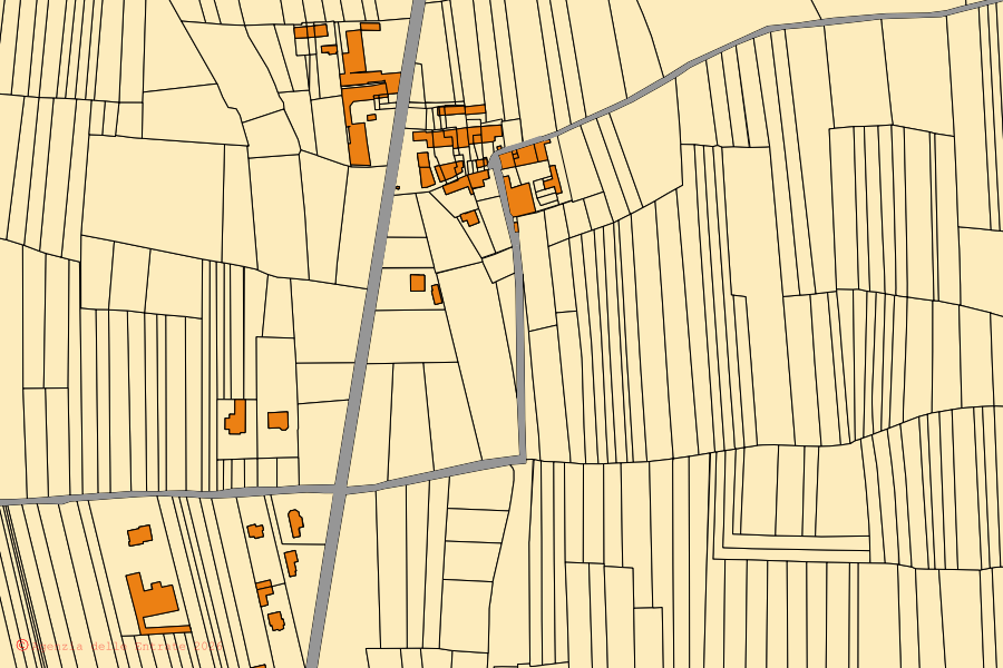 Mapa cadastral do centro de Ciconio: parcelas e edifícios, cartografia da Agenzia delle Entrate