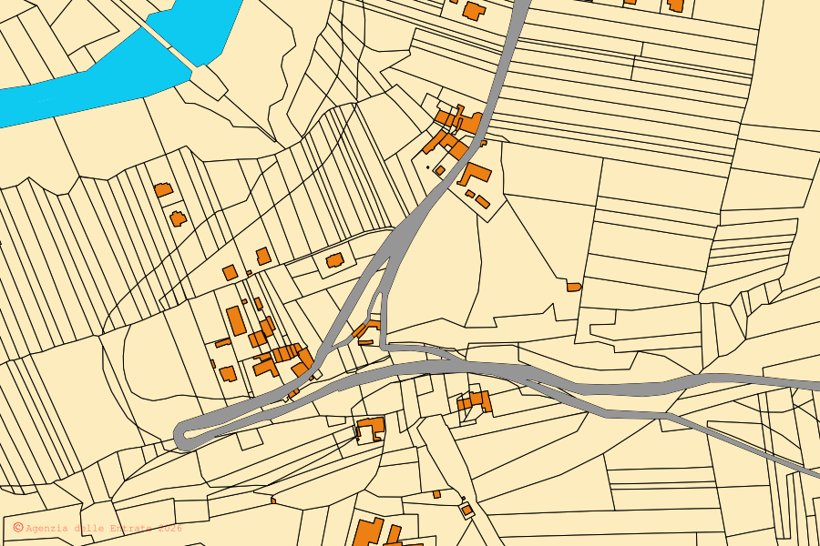Mapa cadastral do centro de Cigliè: parcelas e edifícios, cartografia da Agenzia delle Entrate