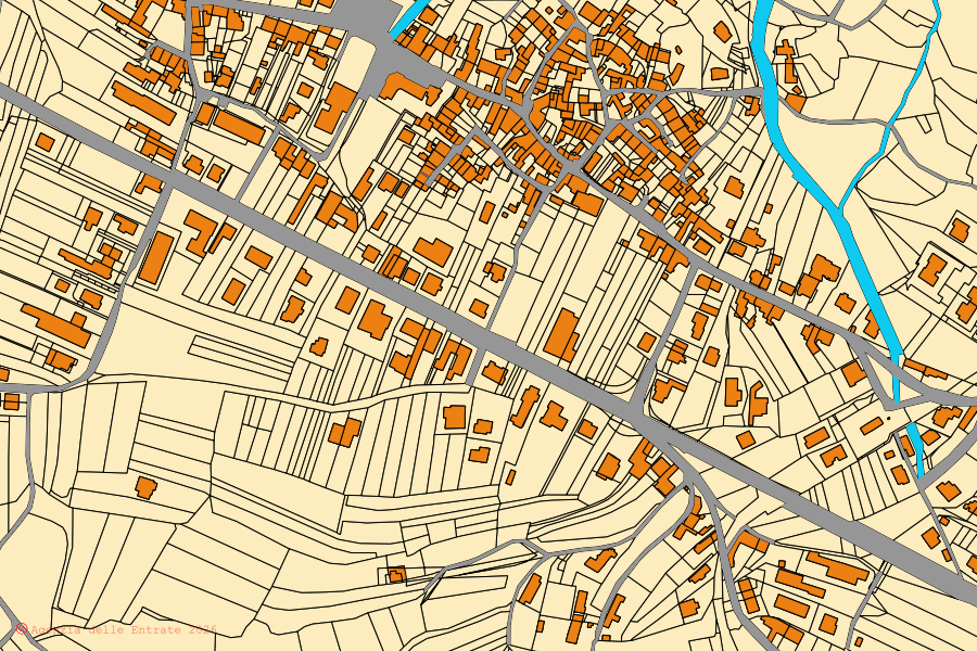 Mapa cadastral do centro de Cogollo del Cengio: parcelas e edifícios, cartografia da Agenzia delle Entrate