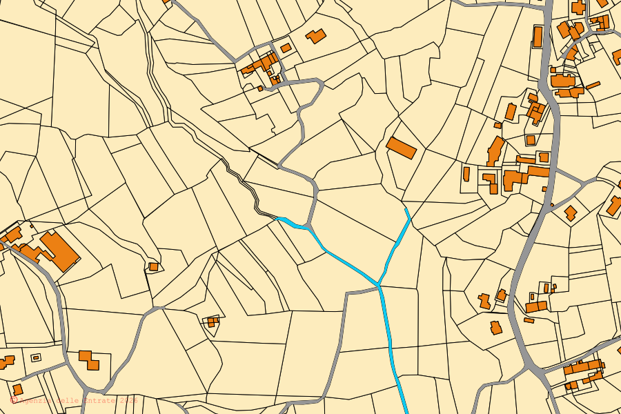 Mapa cadastral do centro de Colceresa: parcelas e edifícios, cartografia da Agenzia delle Entrate