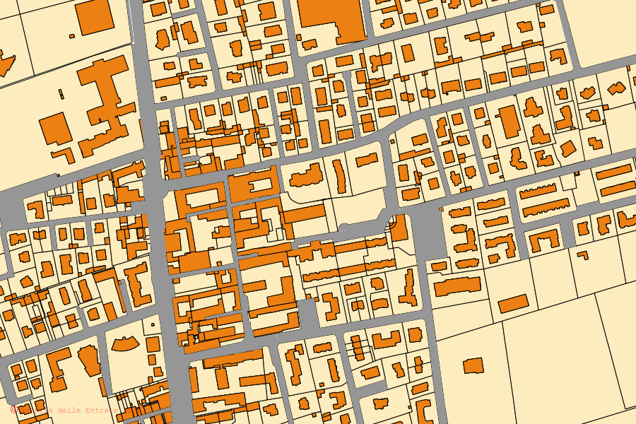 Mapa cadastral do centro de Comun Nuovo: parcelas e edifícios, cartografia da Agenzia delle Entrate