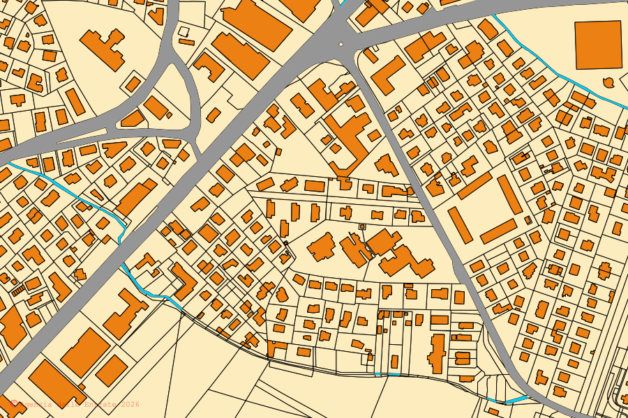 Mapa cadastral do centro de Conegliano: parcelas e edifícios, cartografia da Agenzia delle Entrate