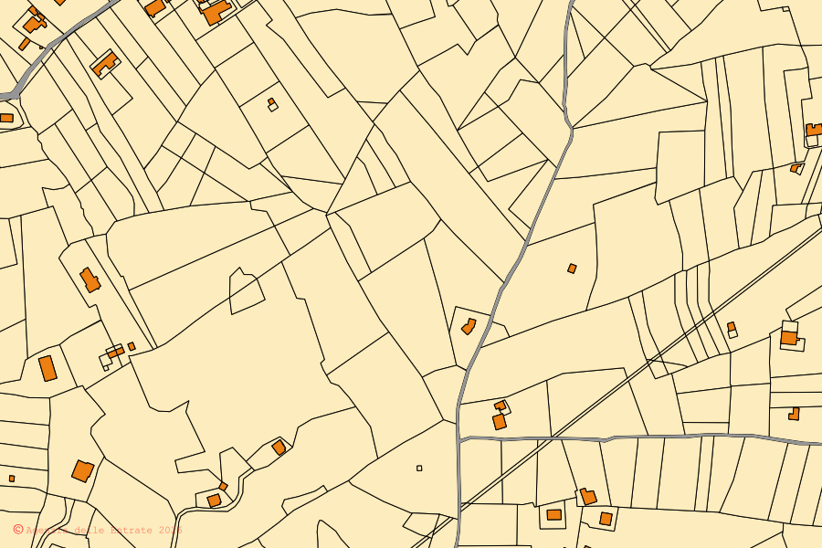 Mapa cadastral do centro de Contrada: parcelas e edifícios, cartografia da Agenzia delle Entrate