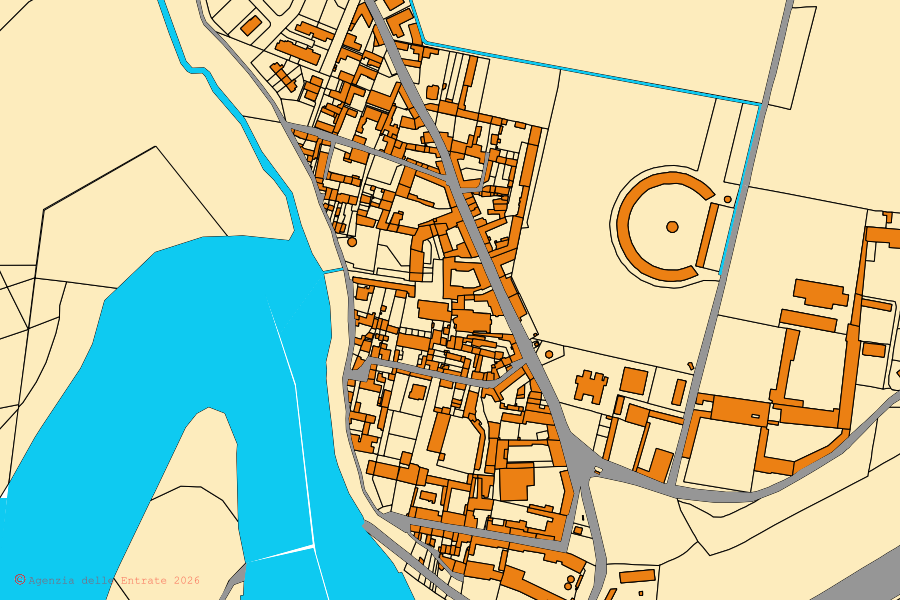 Mapa cadastral do centro de Crotta d'Adda: parcelas e edifícios, cartografia da Agenzia delle Entrate