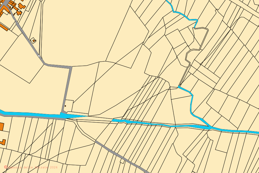 Mapa cadastral do centro de Desana: parcelas e edifícios, cartografia da Agenzia delle Entrate