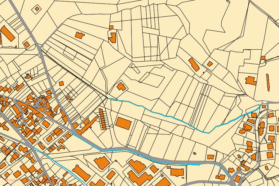 Mapa cadastral do centro de Domicella: parcelas e edifícios, cartografia da Agenzia delle Entrate