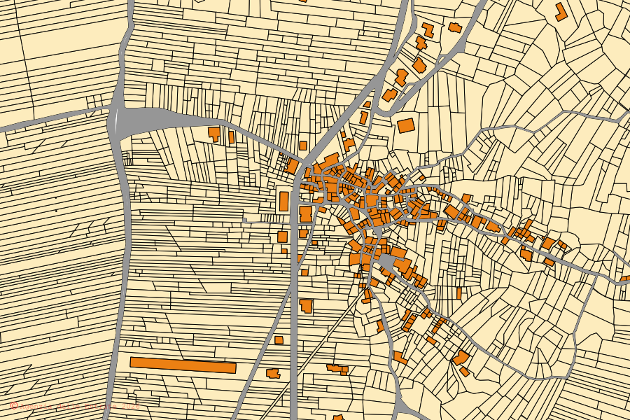 Mapa cadastral do centro de Filignano: parcelas e edifícios, cartografia da Agenzia delle Entrate