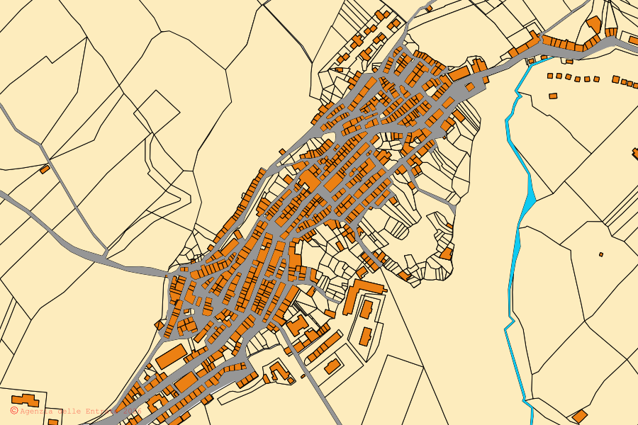 Mapa cadastral do centro de Floresta: parcelas e edifícios, cartografia da Agenzia delle Entrate