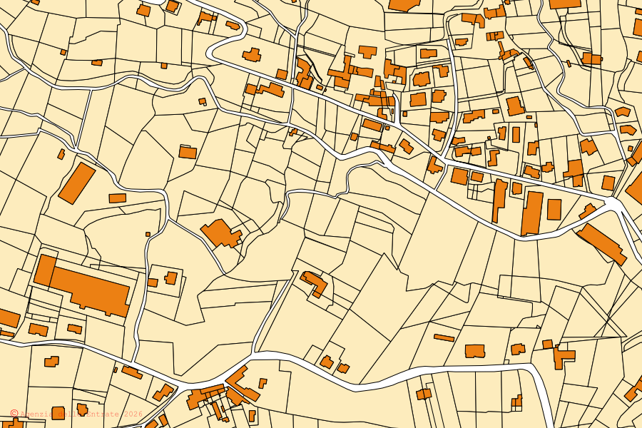 Mapa cadastral do centro de Foresto Sparso: parcelas e edifícios, cartografia da Agenzia delle Entrate