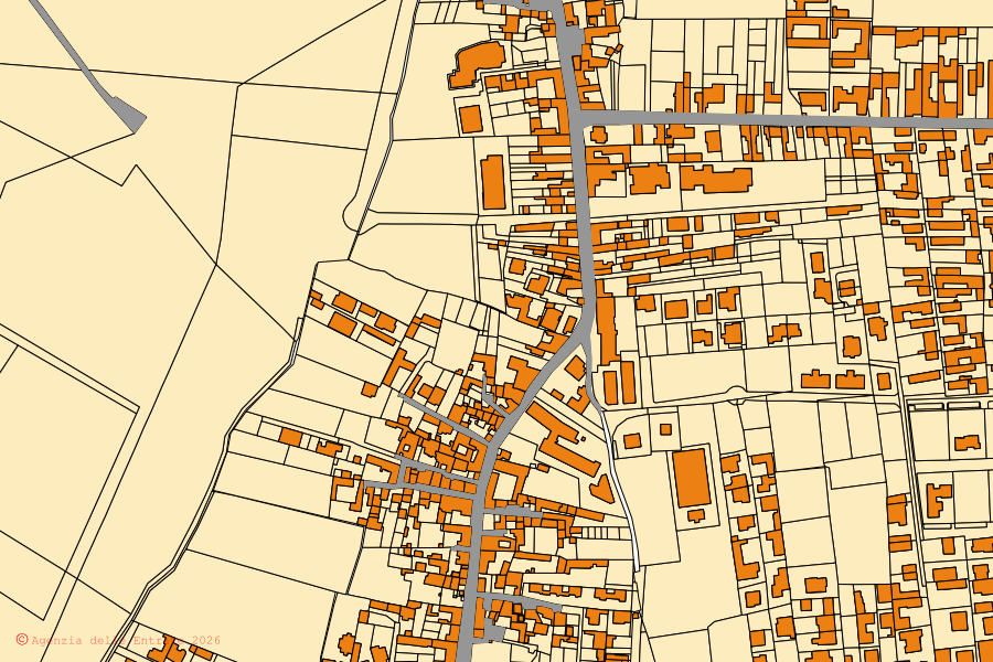 Mapa cadastral do centro de Francolise: parcelas e edifícios, cartografia da Agenzia delle Entrate
