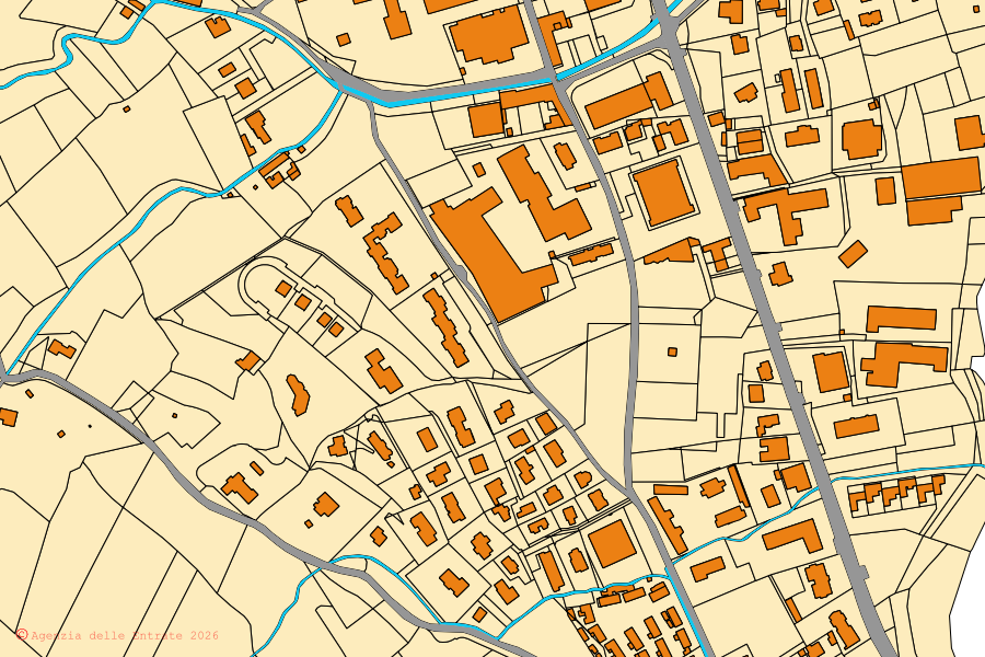 Mapa cadastral do centro de Garlate: parcelas e edifícios, cartografia da Agenzia delle Entrate