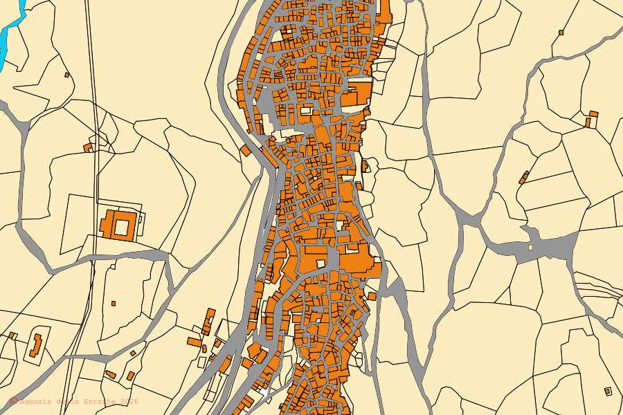 Mapa cadastral do centro de Geraci Siculo: parcelas e edifícios, cartografia da Agenzia delle Entrate