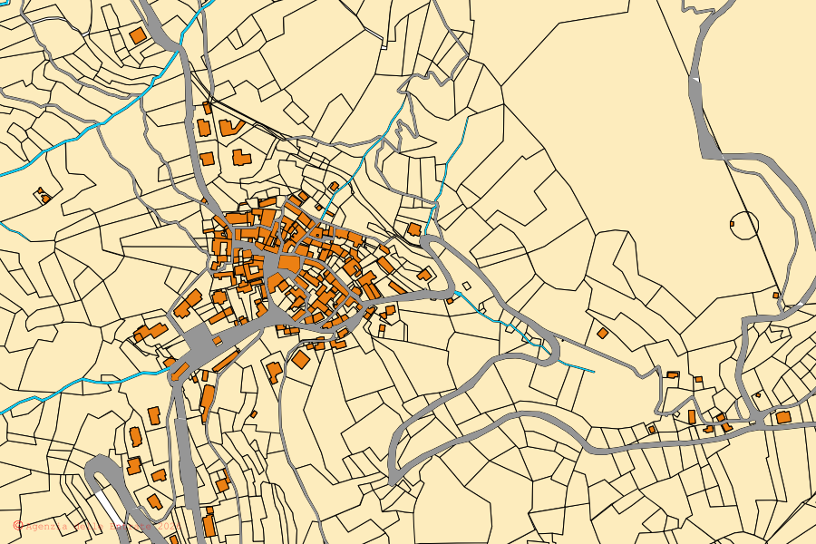 Mapa cadastral do centro de Germagno: parcelas e edifícios, cartografia da Agenzia delle Entrate