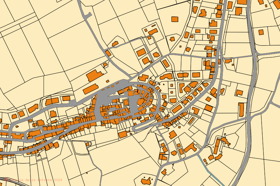 Mapa cadastral do centro de Grottazzolina: parcelas e edifícios, cartografia da Agenzia delle Entrate