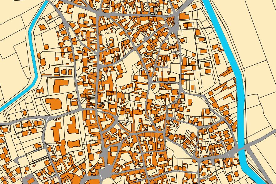Mapa cadastral do centro de Guasila: parcelas e edifícios, cartografia da Agenzia delle Entrate