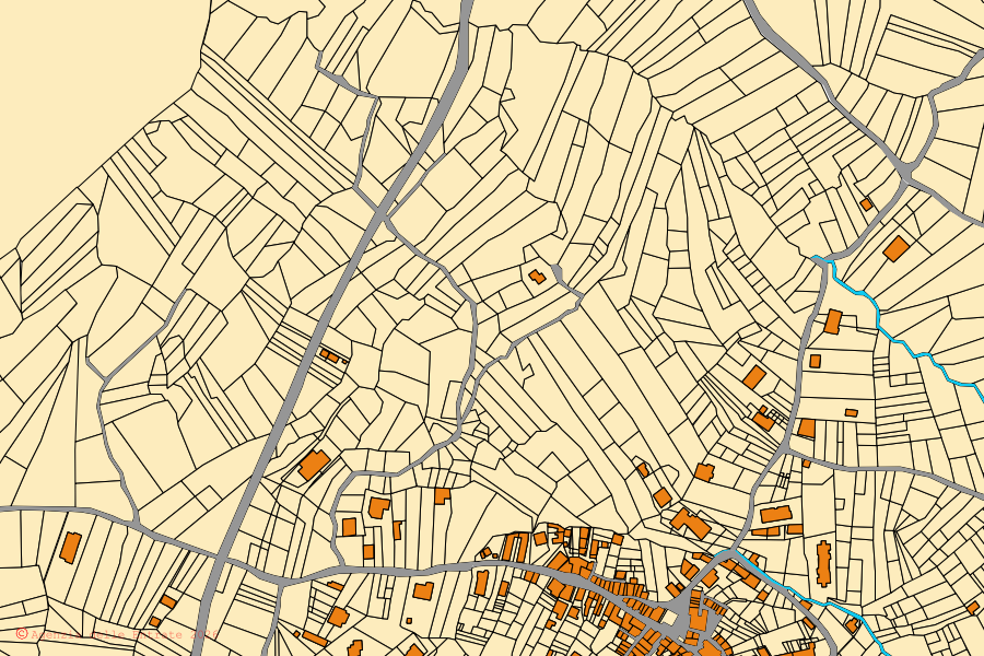 Mapa cadastral do centro de Isernia: parcelas e edifícios, cartografia da Agenzia delle Entrate