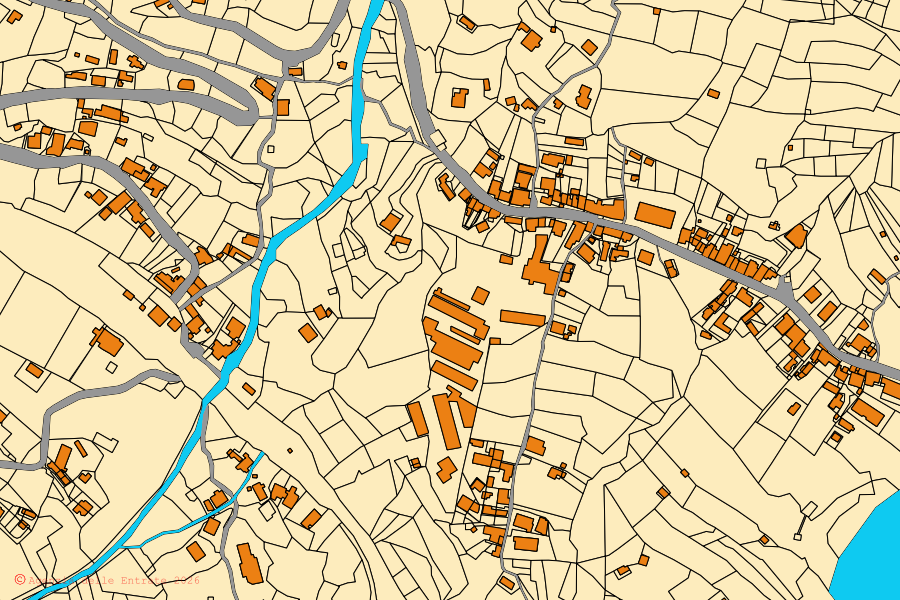 Mapa cadastral do centro de Joppolo: parcelas e edifícios, cartografia da Agenzia delle Entrate