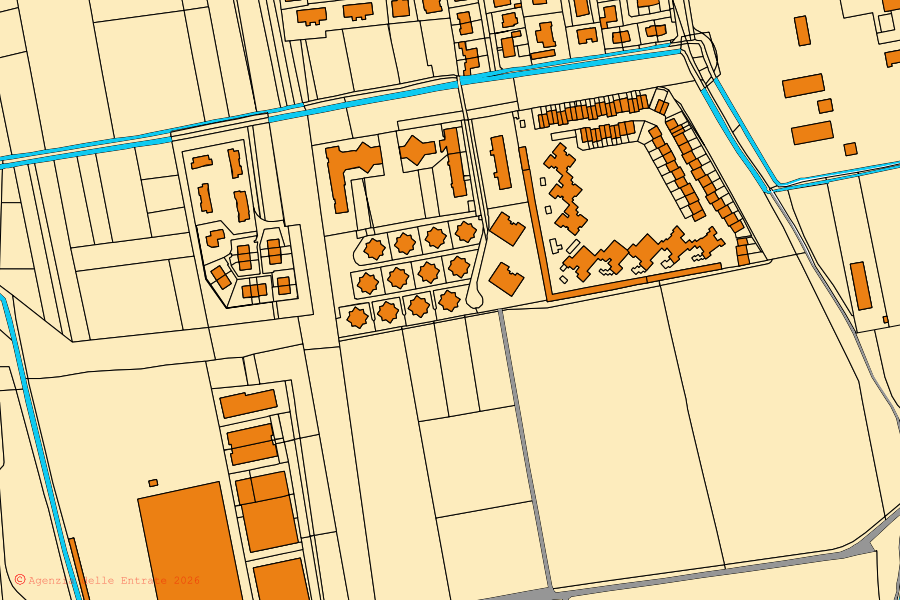 Mapa cadastral do centro de Lainate: parcelas e edifícios, cartografia da Agenzia delle Entrate