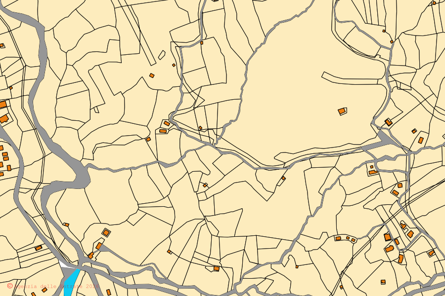 Mapa cadastral do centro de Laviano: parcelas e edifícios, cartografia da Agenzia delle Entrate