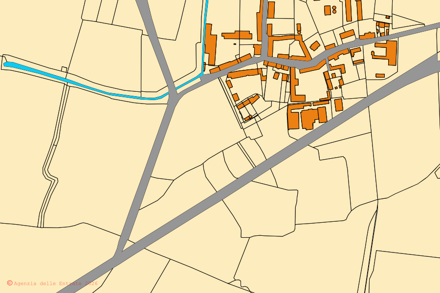 Mapa cadastral do centro de Lignana: parcelas e edifícios, cartografia da Agenzia delle Entrate