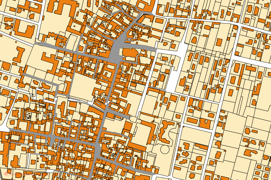 Mapa cadastral do centro de Lonate Pozzolo: parcelas e edifícios, cartografia da Agenzia delle Entrate