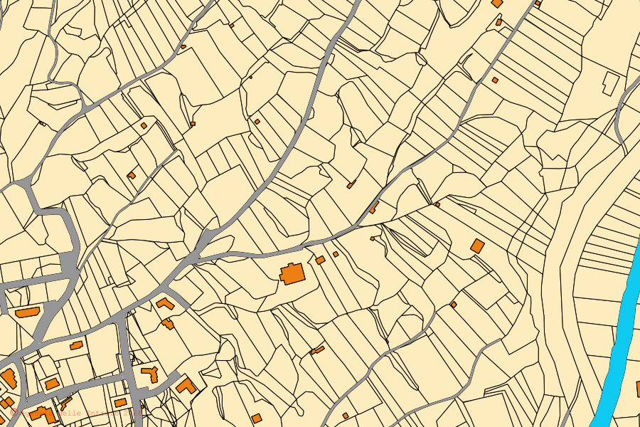 Mapa cadastral do centro de Losine: parcelas e edifícios, cartografia da Agenzia delle Entrate