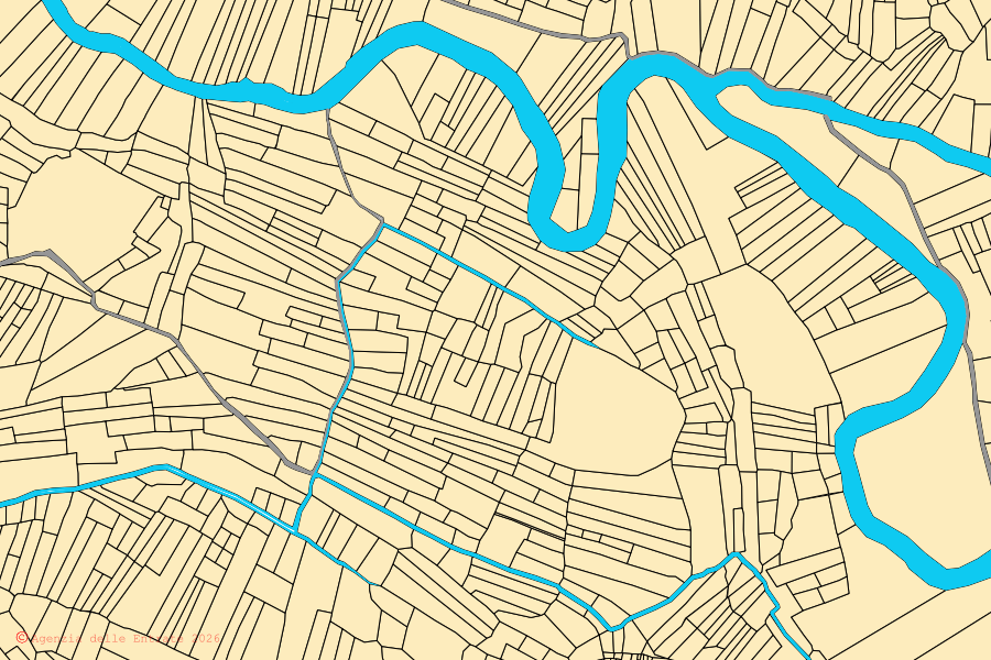 Mapa cadastral do centro de Marano Equo: parcelas e edifícios, cartografia da Agenzia delle Entrate