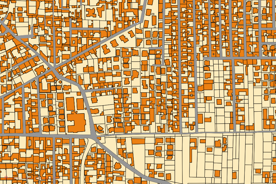Mapa cadastral do centro de Marcianise: parcelas e edifícios, cartografia da Agenzia delle Entrate