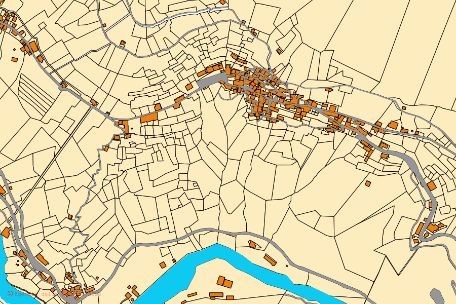 Mapa cadastral do centro de Massiola: parcelas e edifícios, cartografia da Agenzia delle Entrate