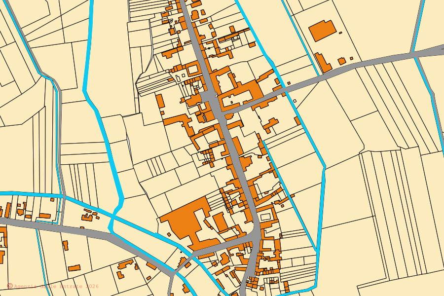 Mapa cadastral do centro de Nicorvo: parcelas e edifícios, cartografia da Agenzia delle Entrate