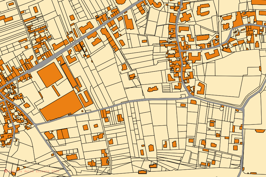 Mapa cadastral do centro de Nocera Superiore: parcelas e edifícios, cartografia da Agenzia delle Entrate