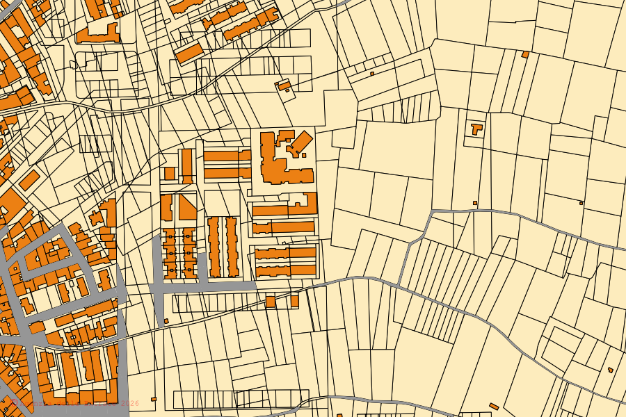 Mapa cadastral do centro de Noicattaro: parcelas e edifícios, cartografia da Agenzia delle Entrate