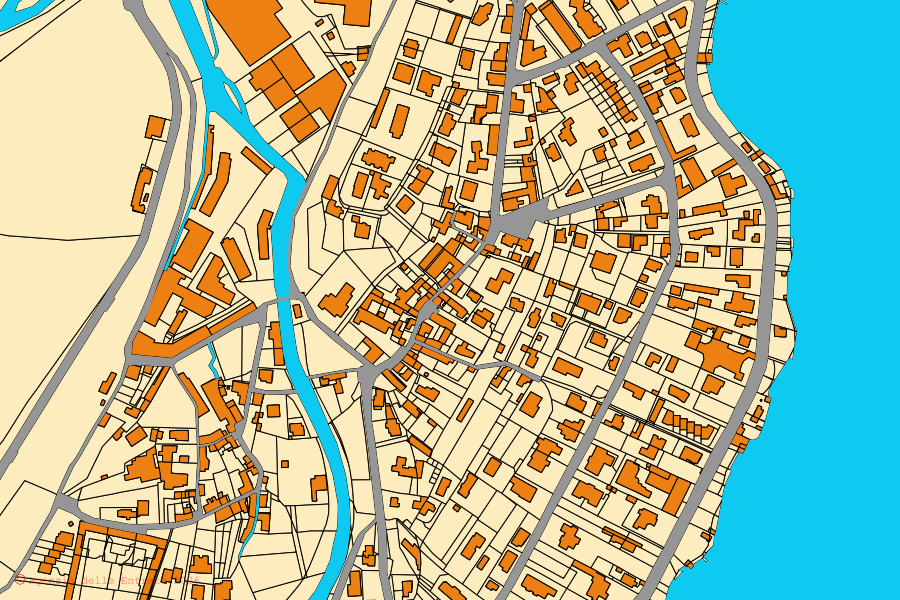 Mapa cadastral do centro de Omegna: parcelas e edifícios, cartografia da Agenzia delle Entrate