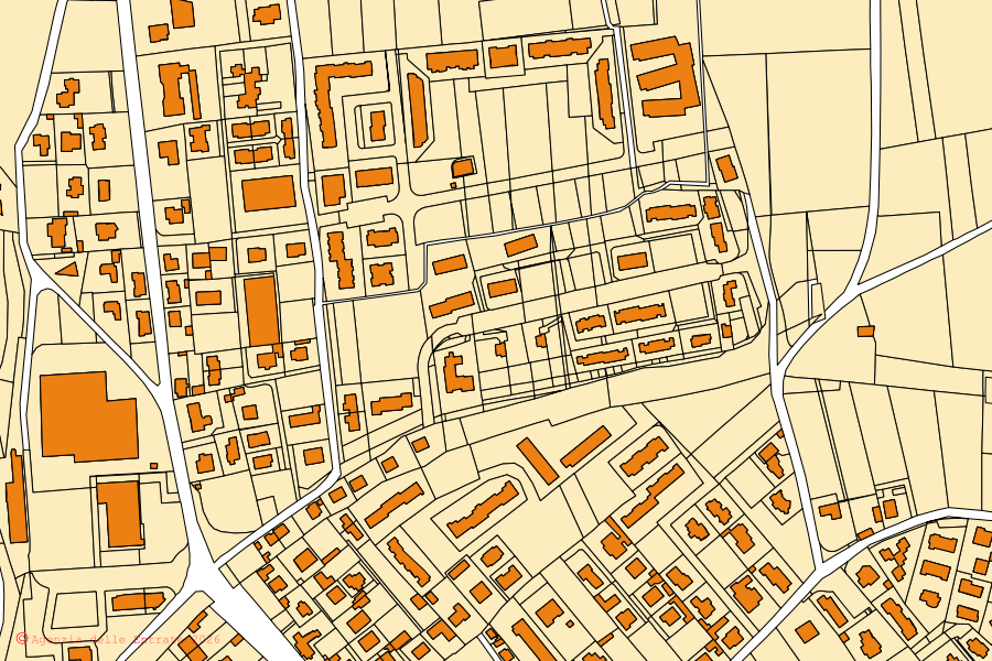 Mapa cadastral do centro de Palosco: parcelas e edifícios, cartografia da Agenzia delle Entrate