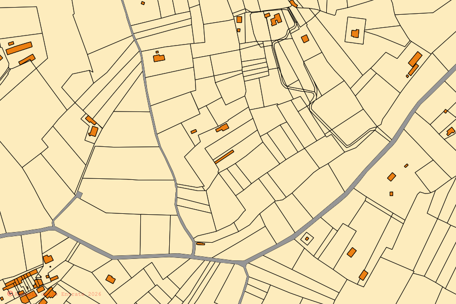 Mapa cadastral do centro de Pecetto di Valenza: parcelas e edifícios, cartografia da Agenzia delle Entrate