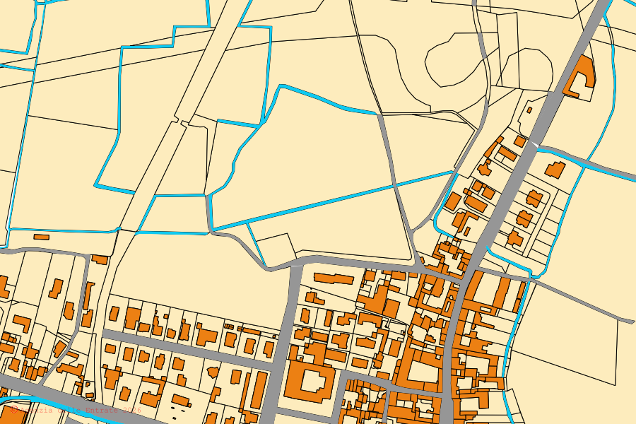 Mapa cadastral do centro de Piadena Drizzona: parcelas e edifícios, cartografia da Agenzia delle Entrate