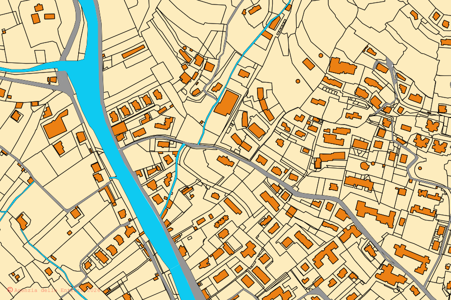 Mapa cadastral do centro de Pietra Ligure: parcelas e edifícios, cartografia da Agenzia delle Entrate