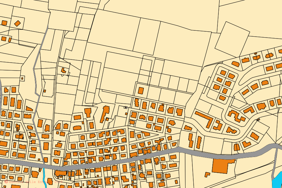 Mapa cadastral do centro de Pineto: parcelas e edifícios, cartografia da Agenzia delle Entrate