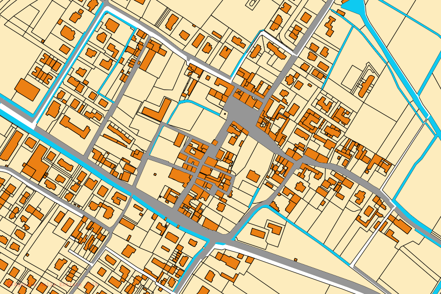 Mapa cadastral do centro de Piubega: parcelas e edifícios, cartografia da Agenzia delle Entrate