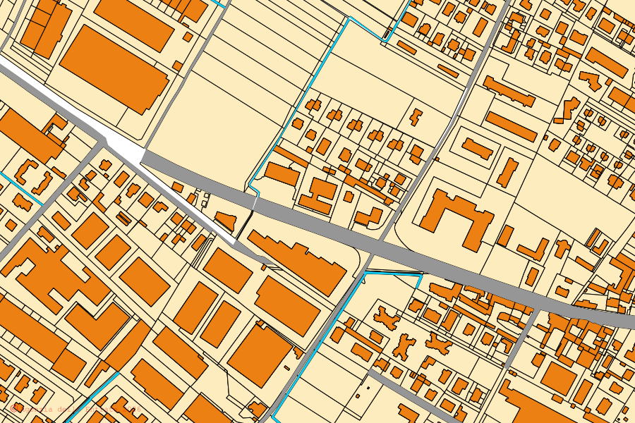 Mapa cadastral do centro de Pogliano Milanese: parcelas e edifícios, cartografia da Agenzia delle Entrate