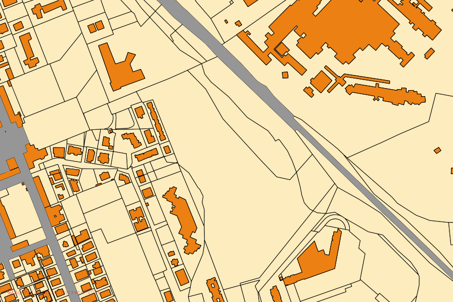 Mapa cadastral do centro de Pomezia: parcelas e edifícios, cartografia da Agenzia delle Entrate