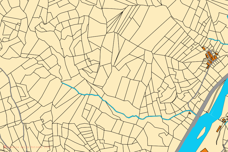Mapa cadastral do centro de Posina: parcelas e edifícios, cartografia da Agenzia delle Entrate