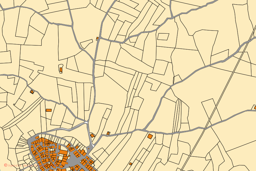 Mapa cadastral do centro de Provvidenti: parcelas e edifícios, cartografia da Agenzia delle Entrate