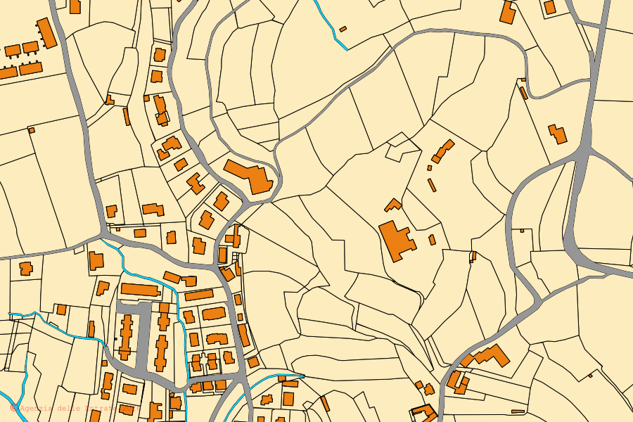 Mapa cadastral do centro de Puegnago del Garda: parcelas e edifícios, cartografia da Agenzia delle Entrate