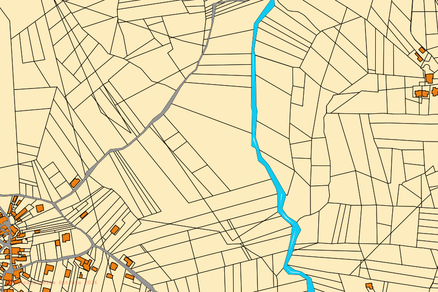 Mapa cadastral do centro de Rocca d'Arce: parcelas e edifícios, cartografia da Agenzia delle Entrate
