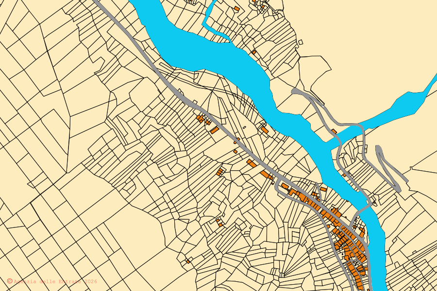 Mapa cadastral do centro de Rosazza: parcelas e edifícios, cartografia da Agenzia delle Entrate